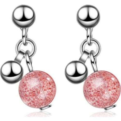 TJP Trendy Strawberry Crystal Pink Ball Female Stud Earrings Jewelry Fashion 925 Sterling Silver Earrings For Women Accessories