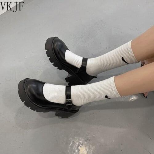 Spring Platform Leather Shoes Women Flats Casual Oxford Loafers Thick Bottom Ladies Wedge Lolita Shoes Mary Jane Women