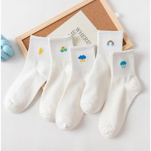 Cartoon white rainbow cotton women socks kawaii calcetines mujer harajuku meias cute korean style sock japanese fashion funny