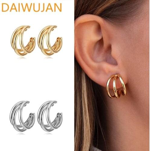 Exaggerated 925 Sterling Silver Stud Earrings for Women Euopean Multilayer Geometric C Shaped Earrings Female Fine Jewelry Gift