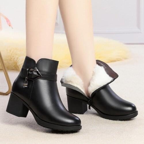 High Heels Snow Boots Winter Shoes Women New Arrival Warm Platform Black Shoes for Women Fashion Leather Boots Women Heel 6cm
