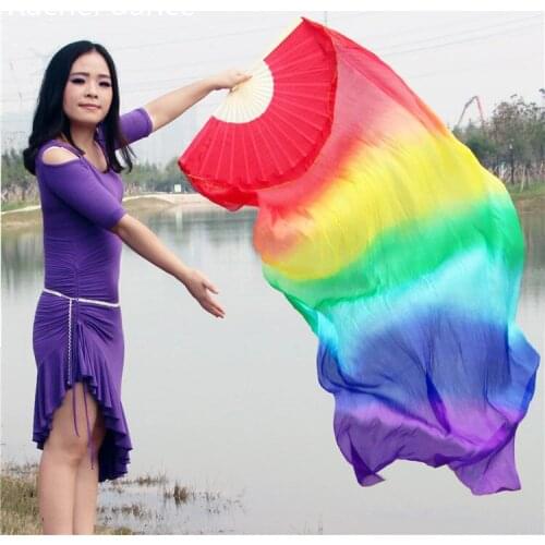 Wholesale Belly Dance Accessories 7 Colors Silk Belly Dance Fan Girls Dance Fan Women Performance Belly Dance Props Fan A pair