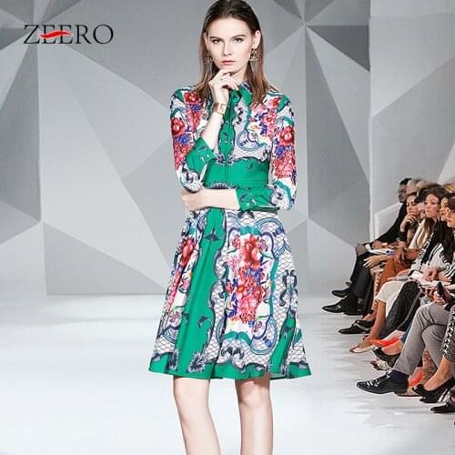 Runway Designer Women Dress Autumn 2020 New Long Sleeve Button Rose Floral Print Casual Elegant Party Dress Vintage Vestido