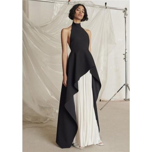 New Design Maxi Dress Fashion Backless Halter Bandage Dresses Vestidos Black White High Waist Sexy Pleated Skirt Female