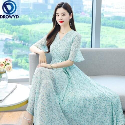 Summer Vintage Floral Chiffon Beach Vacation Long Sundress Oversize Boho Maxi Dress 2021 New Women Bodycon Elegant Party Vestido
