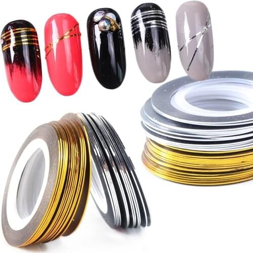 10PC 0.5mm Nail Striping Tape Line Gold Silver Strips 3D Nail Art Adhesive Stickers Foils Decals Manicure Decorations Tips FT342