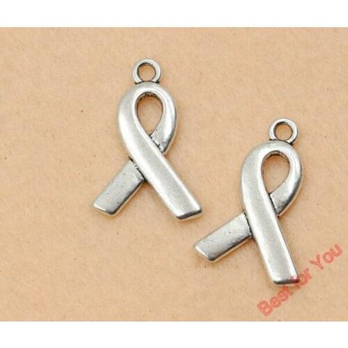 10pcs Antique Silver Tone Breast Cancer Ribbon Charms Pendants Fashion Jewelry DIY Jewelry Making Handmade 23x15mm