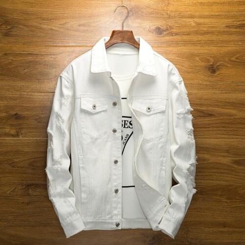 2018 Spring Autumn Single Breasted Stretch Slim Fit Denim Jacket Plus Size 3XL Black White Pink Black Jeans Coat