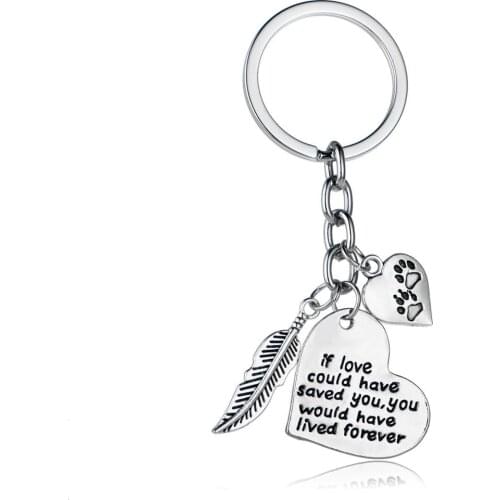 36PC Vintage Feather Dog Pet Paws Prints Heart Keyring If Love Could Have Saved You Heart Key Chain Women Men Animals Lover Gift