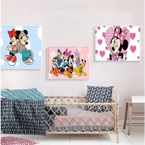 5D Diamond Embroidered Cross Stitch DIY Full Drill Disney Anime Cartoon Mickey Minnie Mouse Diamond Painting Home Decoration