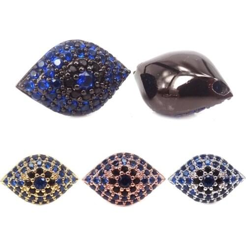 CZ Evil eyes Oval shape micro pave Blue Cubic Zircon spacer beads for Unisex bracelet 2Pcs jewelry Wholesale