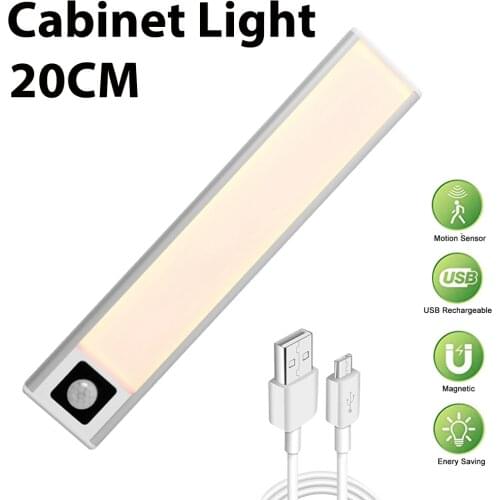 20CM Night Light 3 Modes PIR Motion Sensor led cabinets lights USB Rechargeable Black Aluminum cabinets lights kitchen lighting