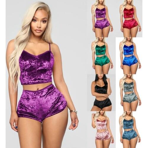 2Piece Women Sexy Lingerie Set V-neck Solid Soft Corduroy Lingerie Female Underwear Nightdress Pajamas Shorts Bra Sets Clothing