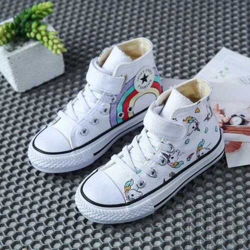 Leinwand kinder Schuhe Cartoon Graffiti kinder Turnschuhe Regenbogen Casual Schuhe für Mädchen Komfortable Kinder Wohnungen