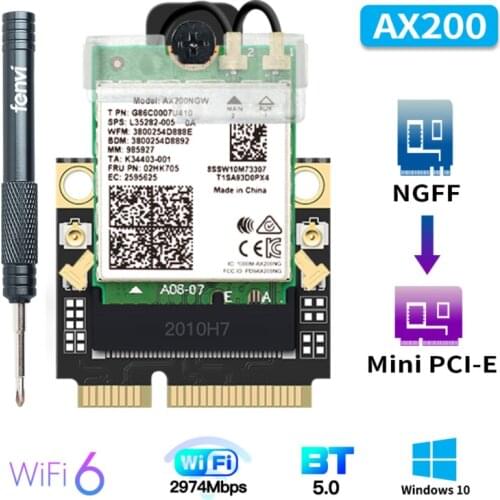 Wircard Wi-fi 6 ax200 mini placa de rede pci-e 2400 mbps 802.11ax/ac bluetooth 5.1 2.4g/5 ghz adaptador sem fio para windows 10