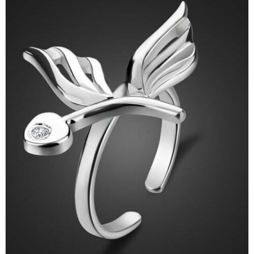 Fashion angel wings of the ring.Womens silver big ring.Real solid 925 silver ring.Charm of silver jewelry.Free shipping
