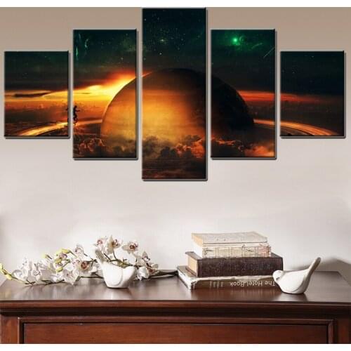 Saturn Galaxy 5 Panels Printed Modular Picture Saturn Painting Planet Nature Landscape for Wall Art Home Decor Canvas Unframed