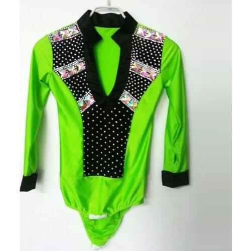 Tango Men/boy Latin Dance Top Green/white/rose Male Ballroom Shirt Spandex&bright Drill Clothing For Dancing
