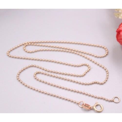 Real 18K Rose Gold Chain For Women Female 1.0mm Small Beads Gold Chain Necklace 40cm Length Au750