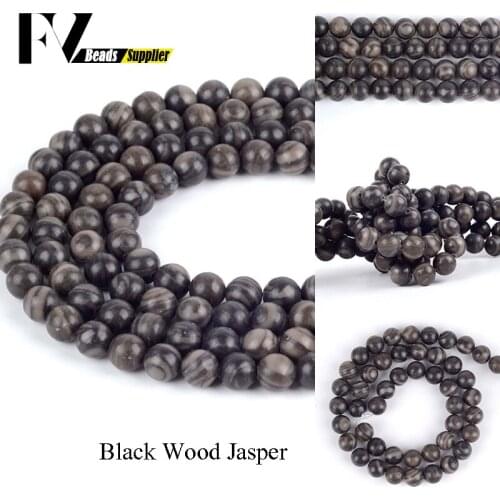 Natural Black Wood Jaspers Stone Beads for Jewelry Making 4mm-12mm Spacer Beads diy Women Men Jewellery Accessories Wholesale