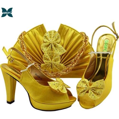 Lastest Ladies Shoes and Sets Bag Italian design Shoes and Bag bags for Shoes with Bag Set in Super high heel in Gold Color