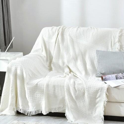 Solid White Sofa Blanket Cover Cotton Travel Blanket Airplane Jacquard Knitted Blankets With Tassel Throw Blanket For Sofa