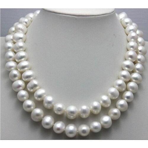 HUGE 9-10MM NATURAL SOUTH SEA GENUINE WHITE PEARL NECKLACE 32"