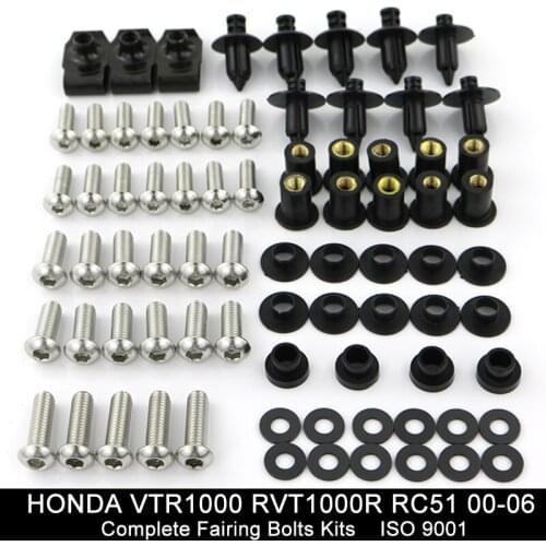 Fit For Honda VTR1000 VTR1000R RC51 2000-2006 Motorcycle Complete Full Fairing Bolts Kit Fairing Clips Stainless Steel