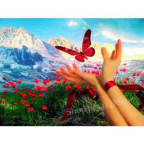 Full square / round drill 5d diamond painting butterfly hand flower crystal mosaic rhinestone embroidery home decoration