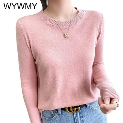 Spring Autumn Casual Womens Sweater Female O-Neck Korean Version Long Sleeve Solid Color Slim Sweater Knitted Pullover Jumper