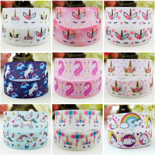 7/8'' 22mm Sleep Unicorn Cartoon Character printed Grosgrain Ribbon party decoration 5 Yards randomly sent