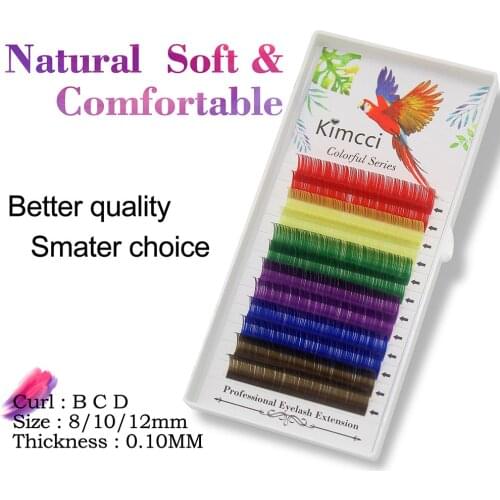 Kimcci 6 Rainbow Color mix Faux Mink Eyelash Extension Professional Colorful Individual False Eyelashes Candy Maquiagem cilios