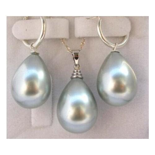 WOW 12-16mm gray shell pearl drip earring 925sliver necklace AAA style Fine Noble real Natural free shipping