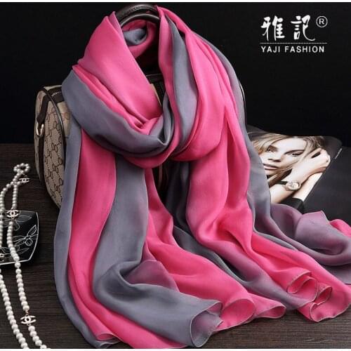 Natural long silk scarf for women Hangzhou Red gray hand-painted gradient color silk Shawls Wraps for Ladies Solid female