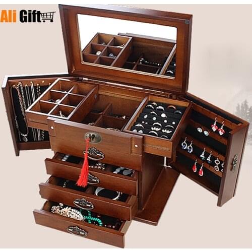 Jewelry box with lock real wooden Princess European retro multifunctional collection box wedding gift box storage box organizer
