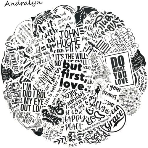 10/50Pcs Black And White Inspirational English Letters Stickers For Laptop Skateboard Luggage Refrigerator Notebook Helmet