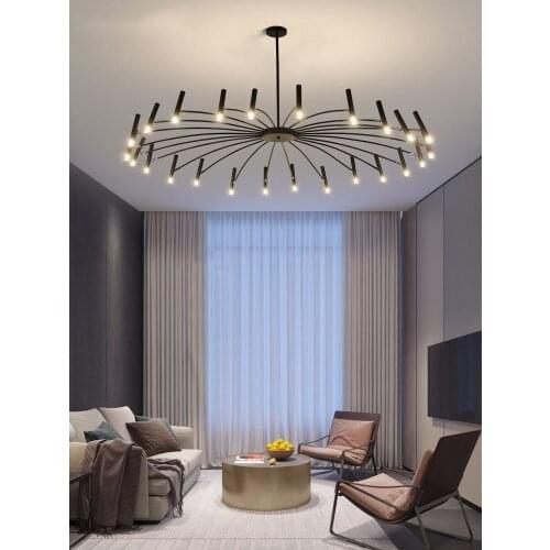 Modern Minimalist Atmosphere Living Room Hall Chandelier Nordic Creative Dining Room Bedroom Hanging Lights LED Iron Black White