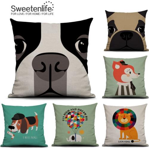 Sweetenlife Animal Decorative Cushions 45x45cm Throw Pillows Cartoon Sofa Cushion Covers Cotton Linen Cushions Home Decor Pillow
