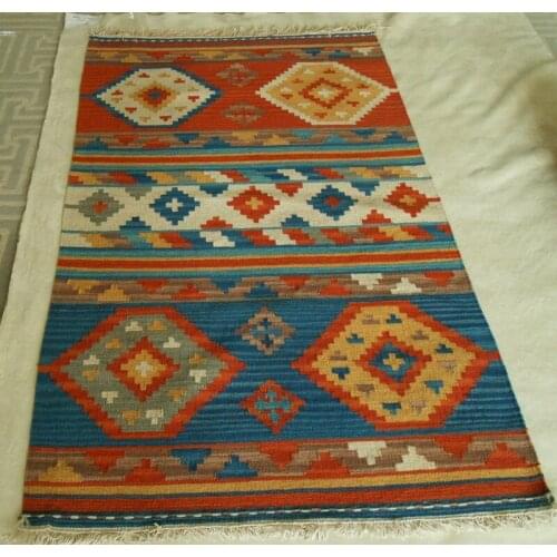 Fabric Kilim Carpet Handmade Mandala Area Runner Carpet Geometric Carpet Bedroom Wool Knitting Carpets