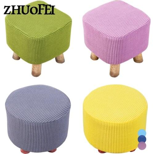 Solid Color Square Stool Covers Thick Stretch Knitting Round Seat Covers Living Room Chair Cover Home Universal Stool Protector