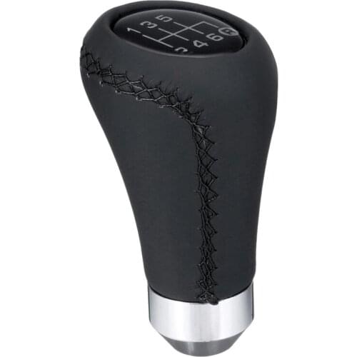Universal Car PU Leather 6 Speed Shifter Lever Gear Shift Knob Manual Shifter Stick Black Stitched Knob Cap Cover