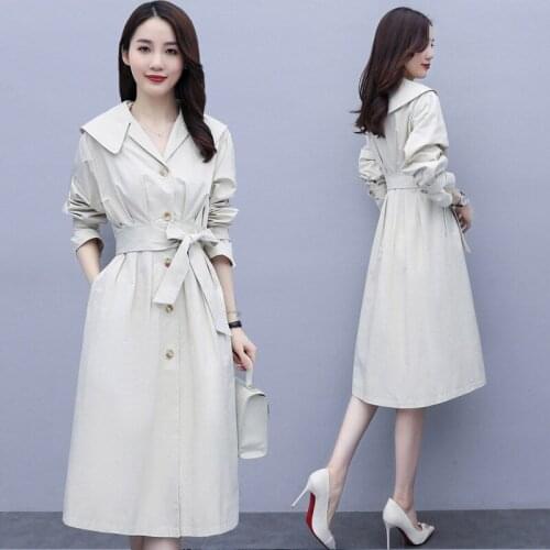Windbreaker Womens Mid-length Korean Spring and Autumn 2020 New Womens Fashion Slim Long-sleeved Cardigan Jacket Dress k1202