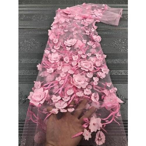 High-end beautiful 3D appliques with bead embroidery, high-quality French tulle lace ladies evening dress skirt design fabric