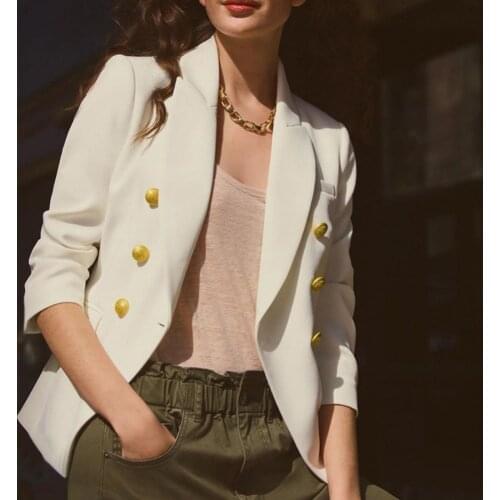 2020 White Blazer For Women Summer Blazer Double Breasted Jackets Ladies Formal Suit Jackets Elegant Long Sleeve Womens Blazers