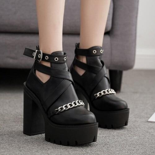 New Sexy Chain New Thick Heel Short Boots Female13cm Waterproof Platform Stage Catwalk Single Boot High Heels Short Boots