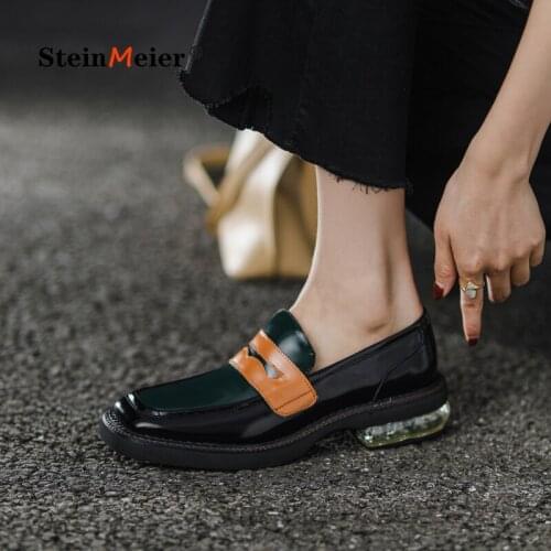 Women Flat 2021 Genuine Leather Sneakers Square Toe Slip On Penny Loafers Flats Platform Brogues Ladies Summer Gladiator Shoes