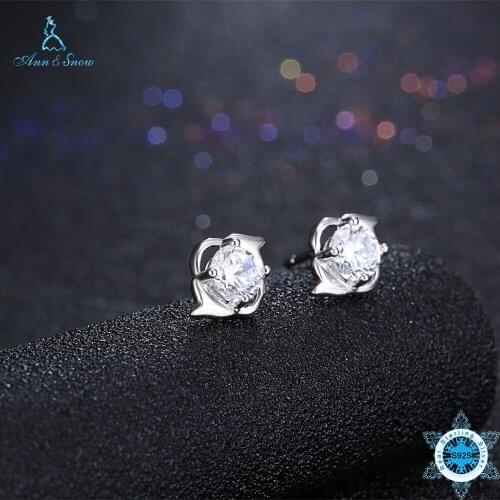 Ann&Snow Hot Sale 925 Sterling Silver Dazzling Crystal Cubic Zirconia Stone Stud Earrings for Women Authentic Silver Jewelry