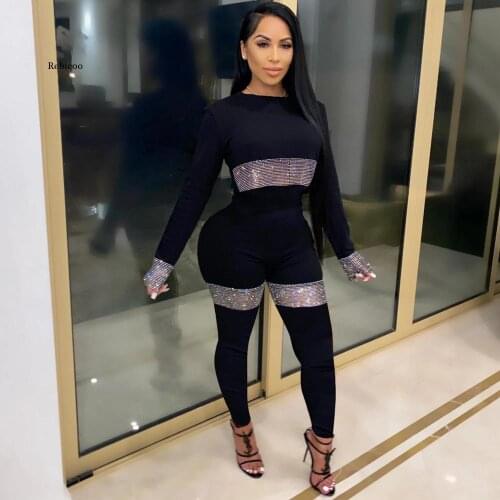 Patchwork Black Rompers Womens Jumpsuit Sexy See Through Long Sleeve Pants Bodycon Night Club Party Jumpsuit Women