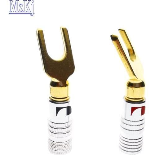 2PCS HOT New 4MM Banana Y/U Type Plugs Speaker Audio Screw Fork Spade Wire Banana Connector Gold plated Powercon Binding Post