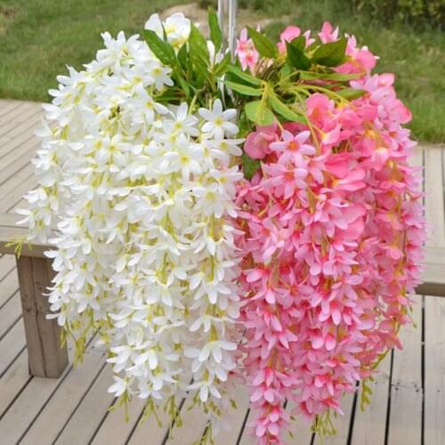 5 Branches Each Piece Artificial Silk Wisteria Hanging Rattan Elegant Clove Flower Vine for Home Decoration Wedding Party Decor